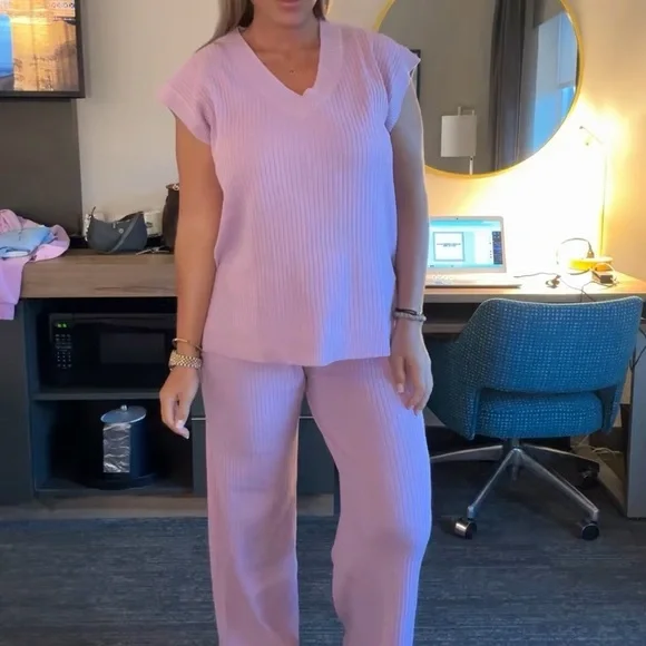 Lilac Ribbed Knit Lounge Set - Picture 1 of 7